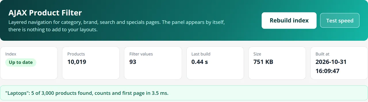 Index status and speed test