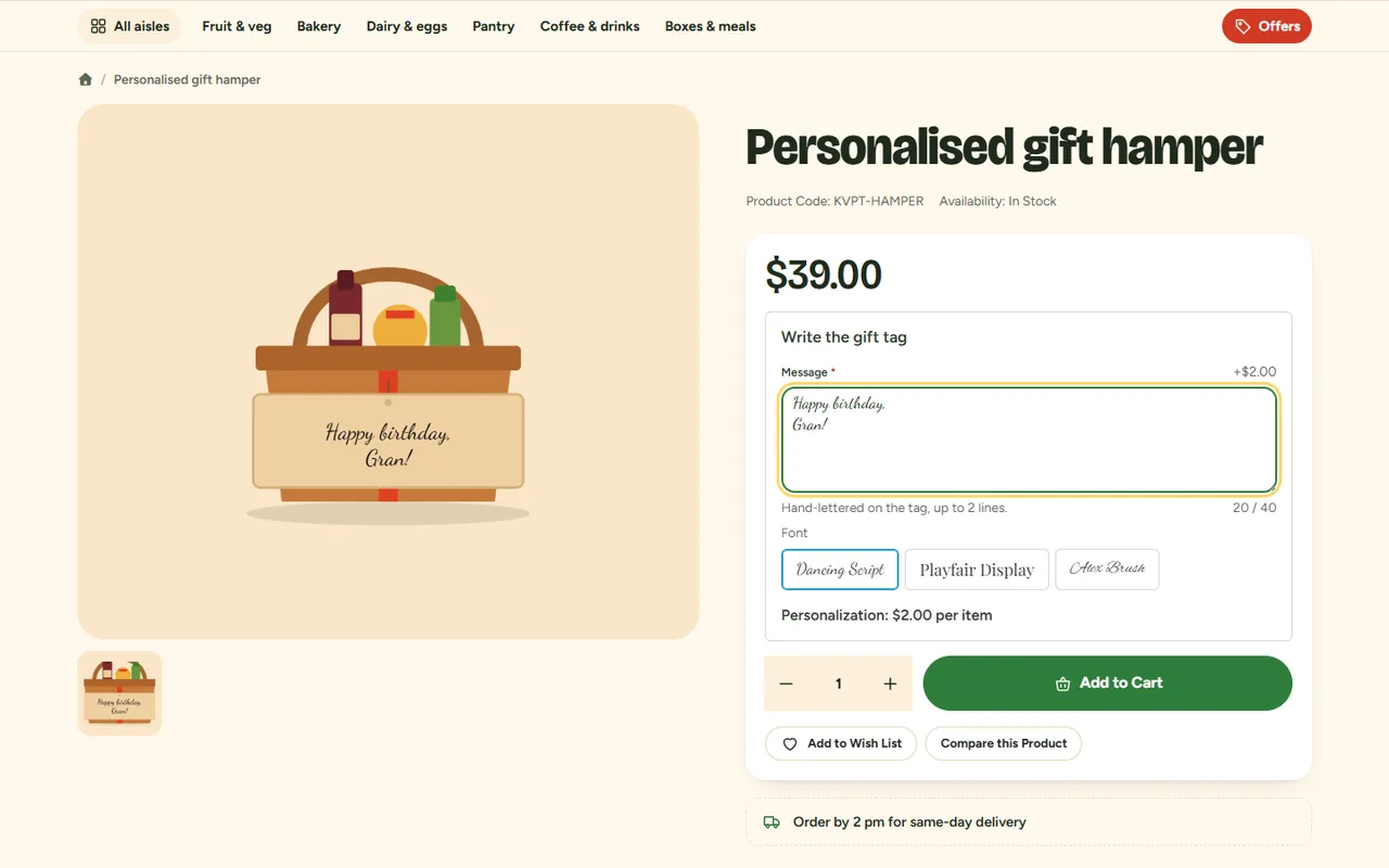 Gift tag with the live preview