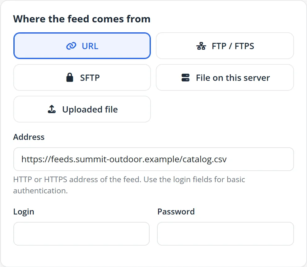 Source of a feed
