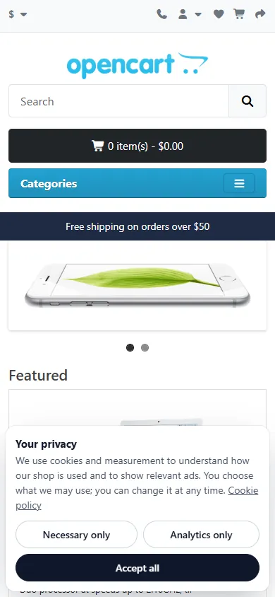 Built-in consent banner on a phone