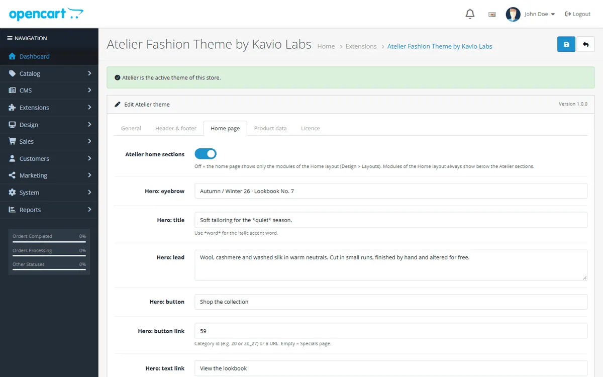 Home page settings