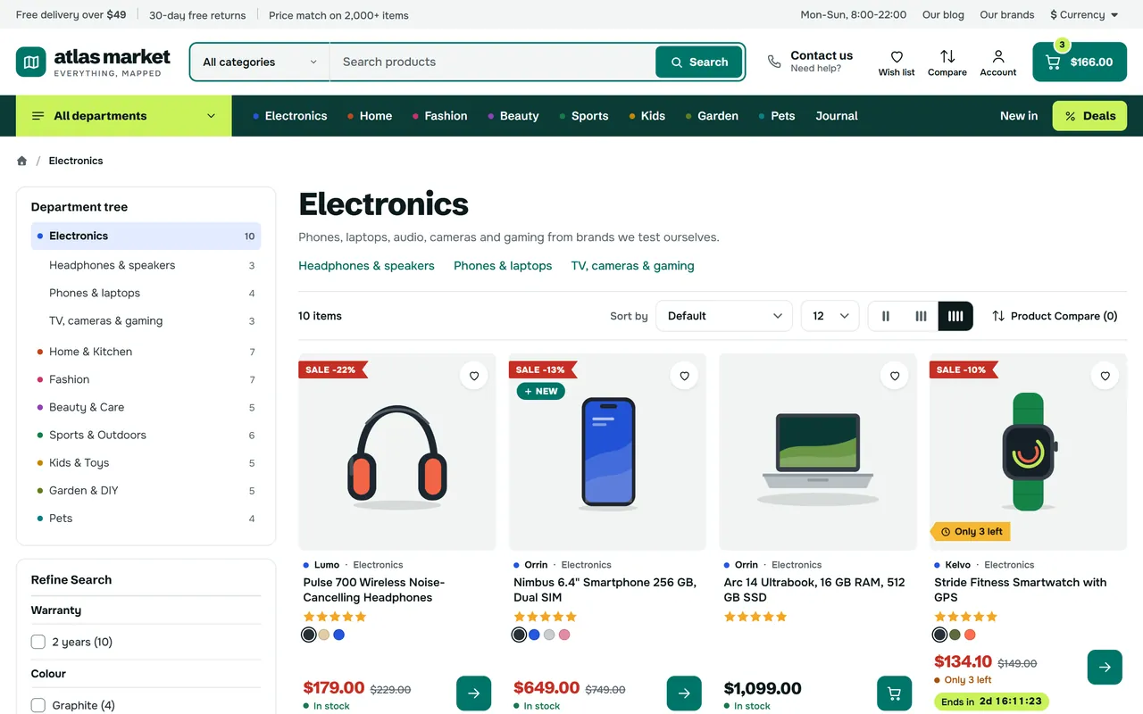 Category page with the department tree and an offer tile