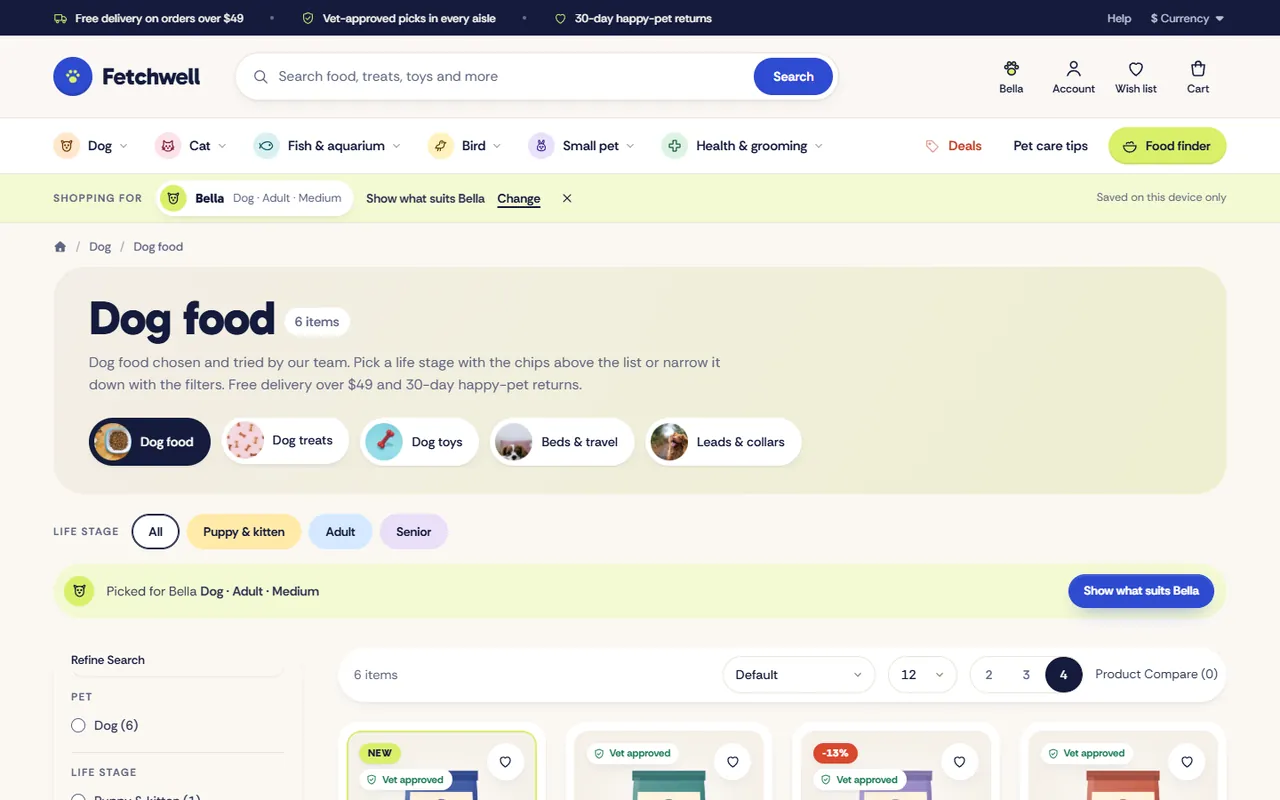 Fetch category page with the life stage bar