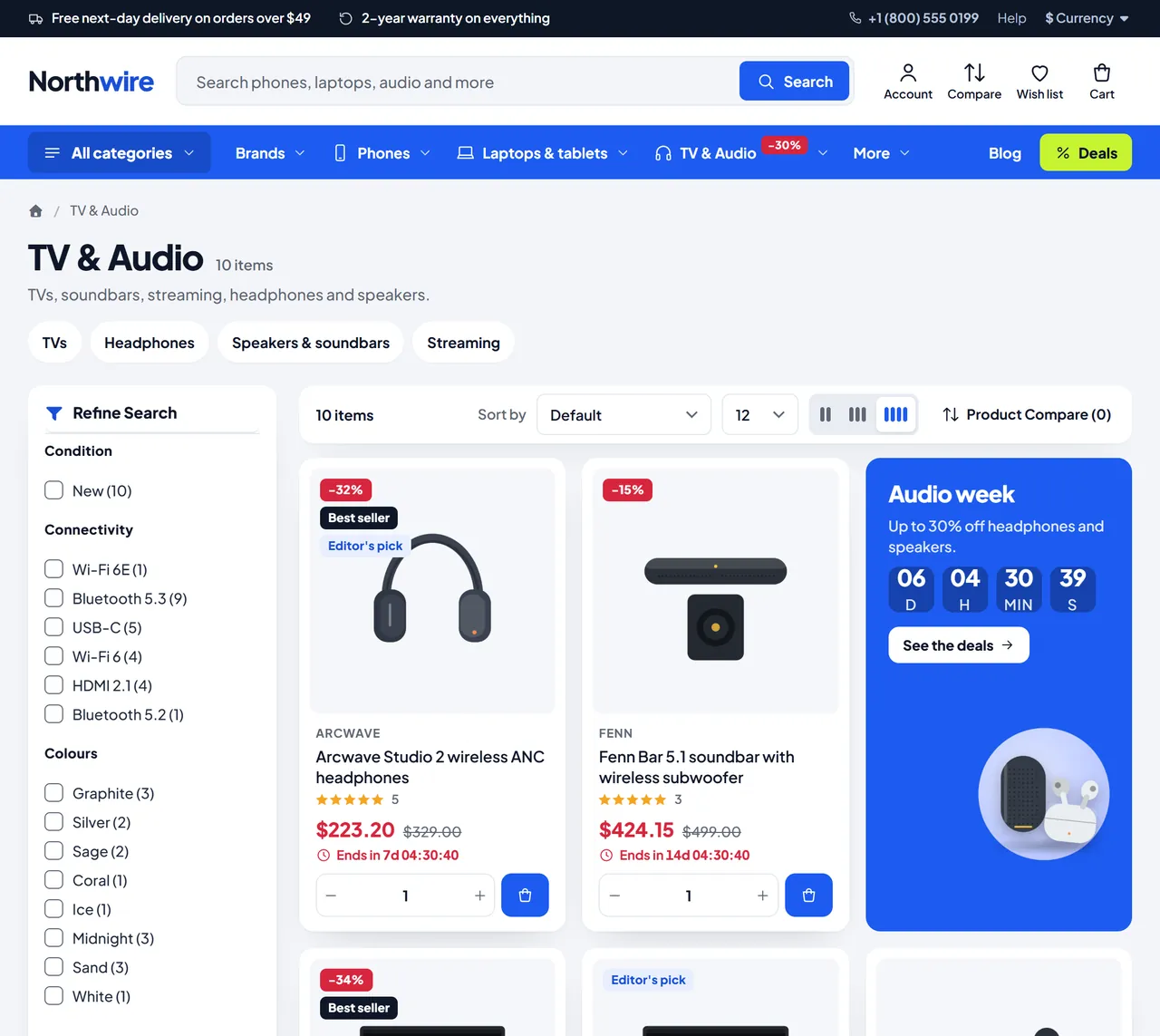 Category page with a promo cell and filters