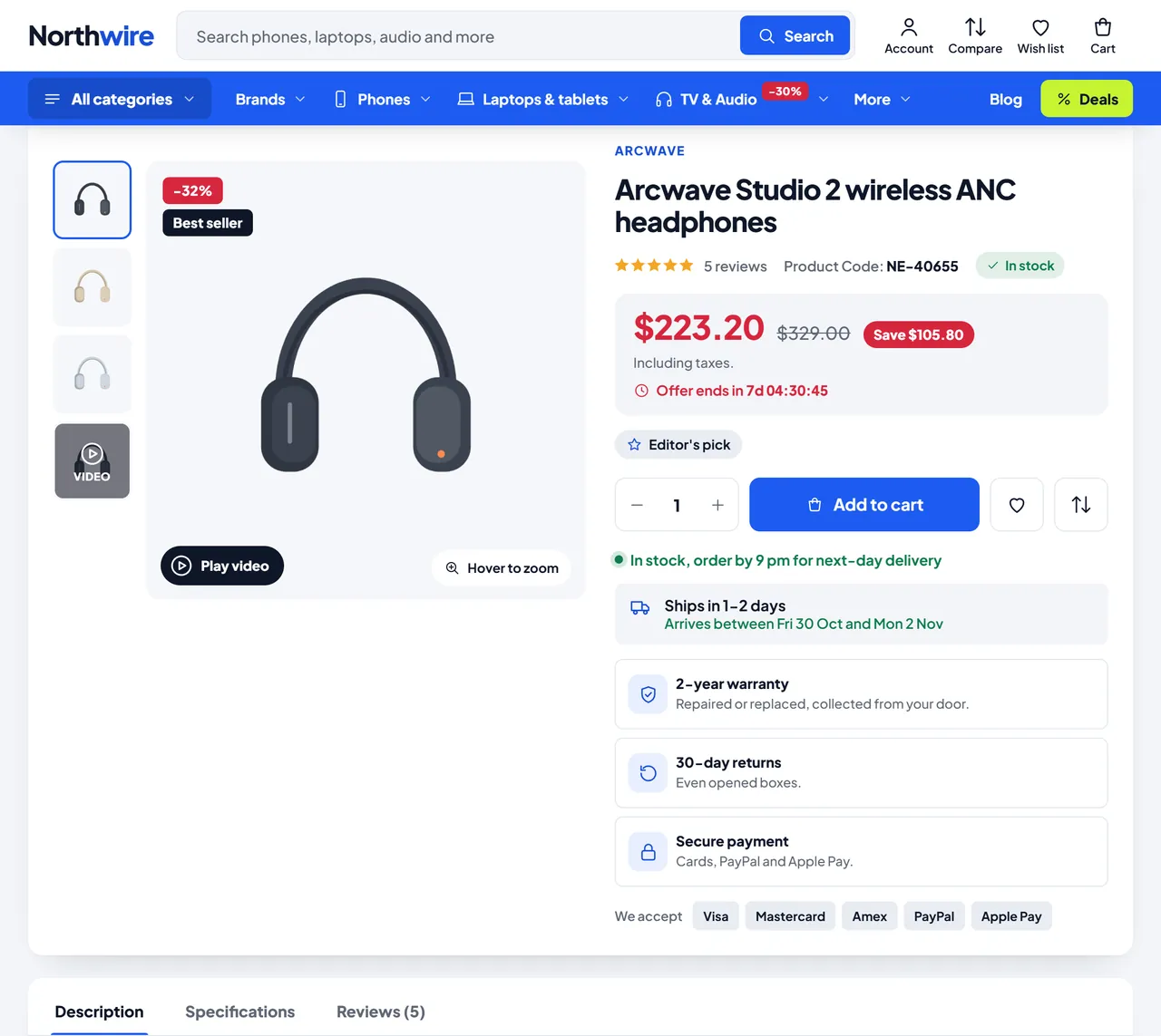 Product page with the video, the price box and the trust block