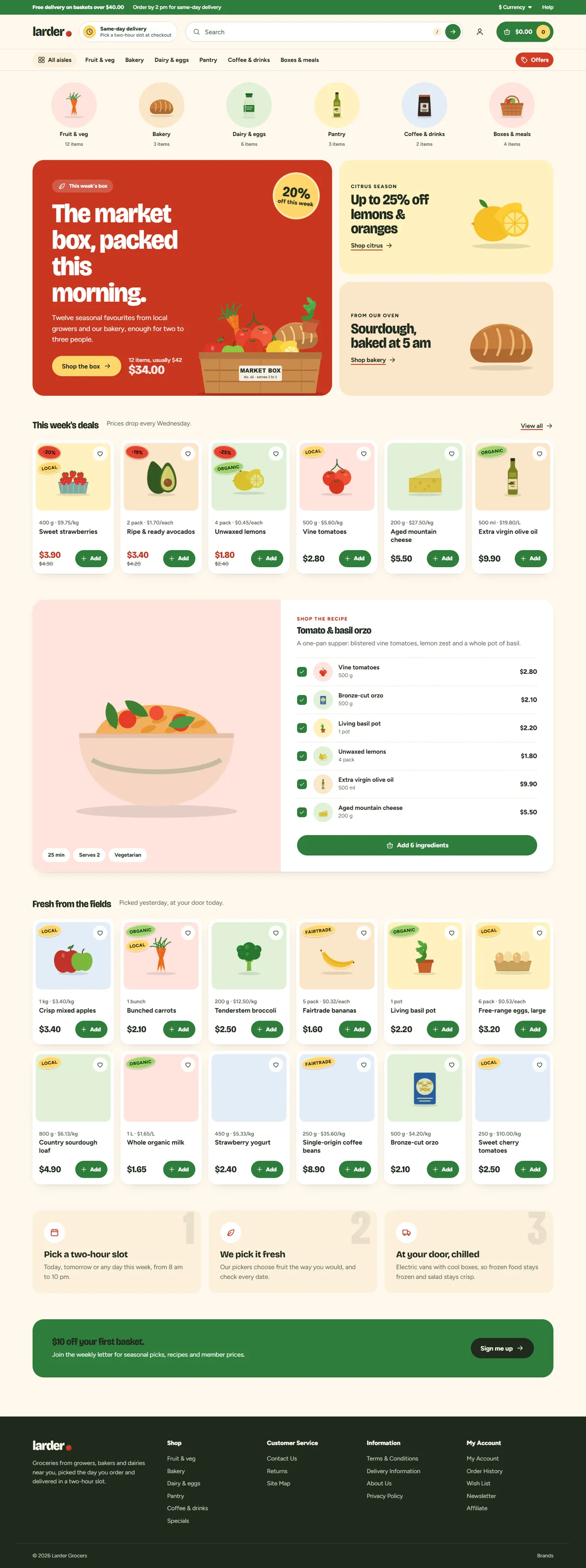 Pantry home page, Market preset