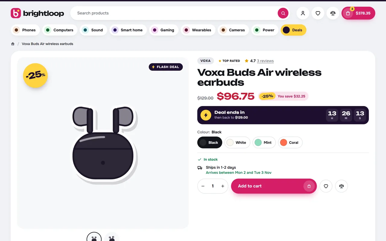 Product page with the campaign strip