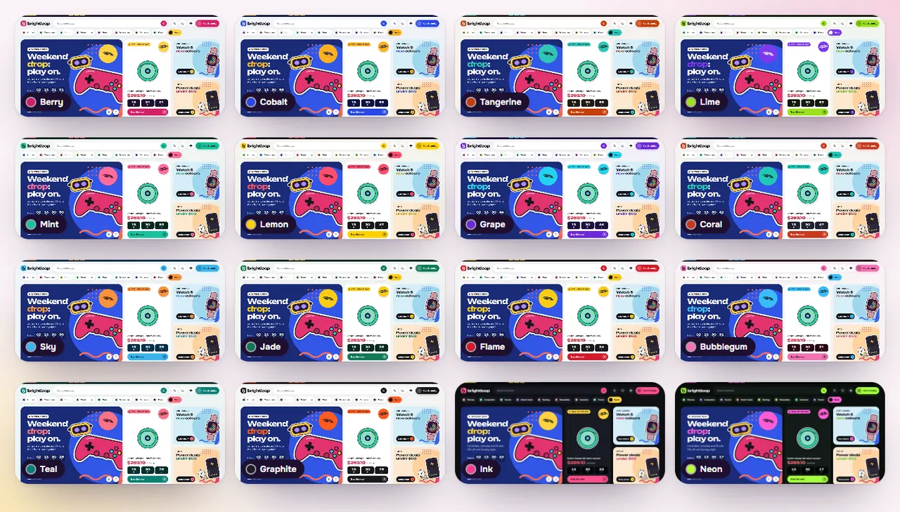 The sixteen colour schemes