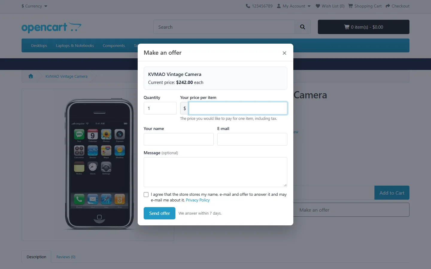 The offer dialog below Add to Cart