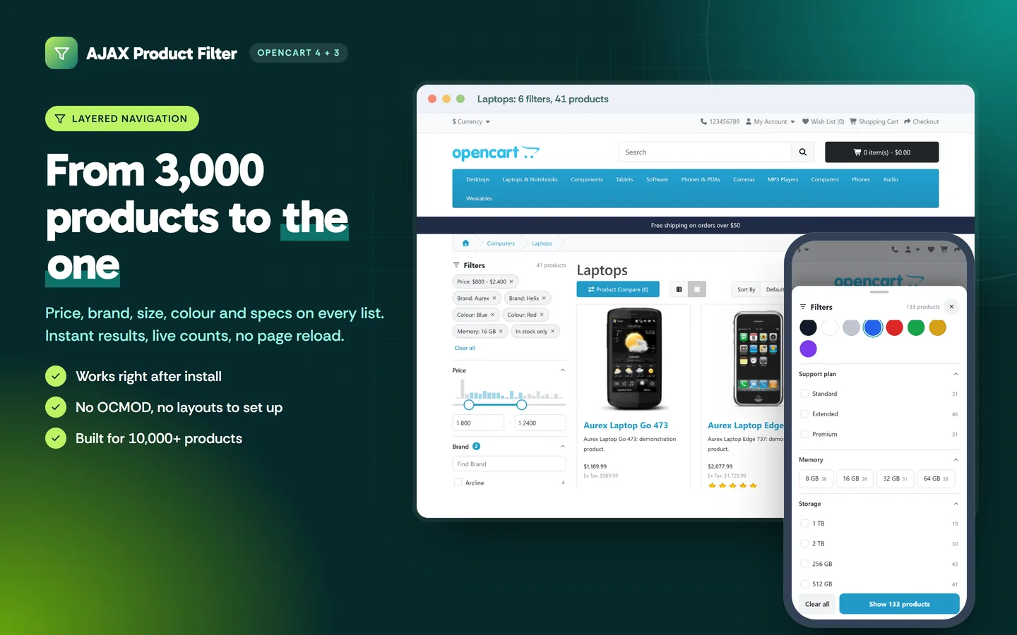 Price, brand, size, colour and specs on every list, on desktop and phone